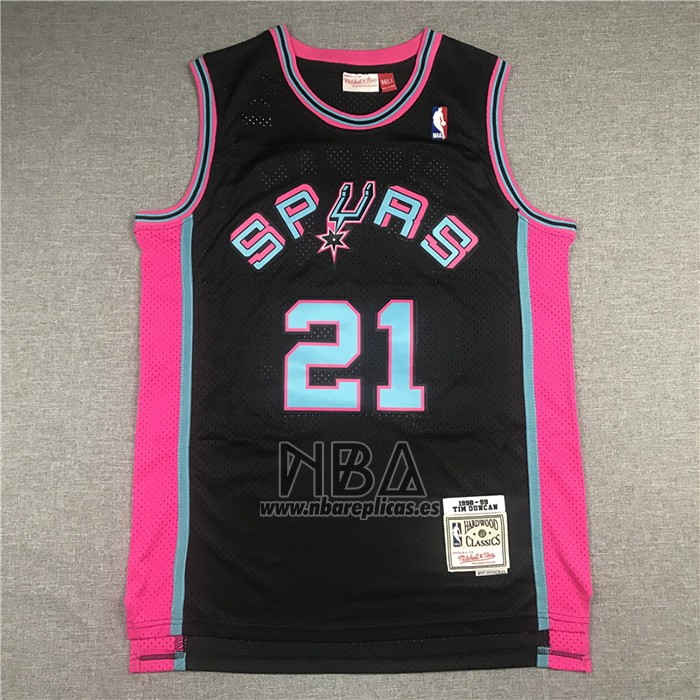 Camiseta San Antonio Spurs Tim Duncan NO 21 Mitchell & Ness 1998-99 Negro
